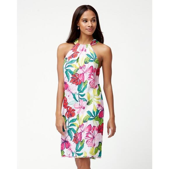 Tommy Bahama Hibis-Sketch Linen Halter Shift Dress Size XS - Picture 1 of 6